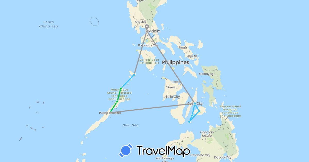 TravelMap itinerary: bus, plane, boat in Philippines (Asia)
